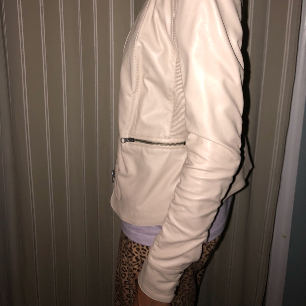 Faux leather moto jacket cream tan - Picture 3 of 7